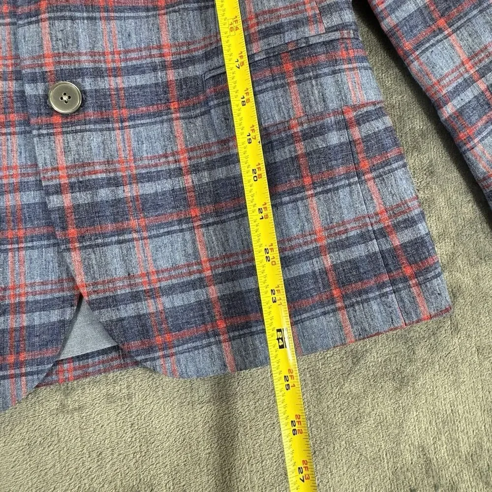 LAUREN RALPH LAUREN Boy 14R Bloxbury Blue Red Plaid Sport Coat Blazer Linen Blen